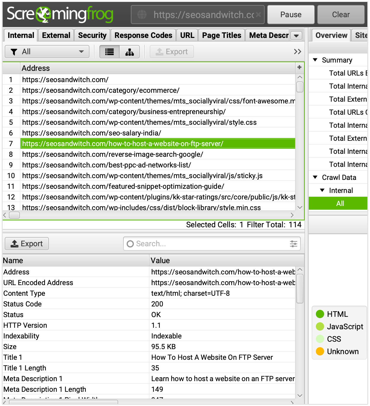 configuration de screaming frog